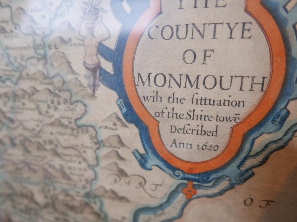 John Speede (1551-1629), a hand-coloured map of the County of Monmouth, framed and glazed, 40 x 52cm - Image 3 of 3
