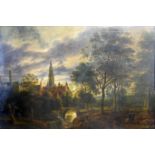 School of Lucas van Uden, a landscape scene, oil on board, H.37cm W.59cm