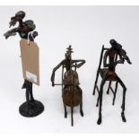 A bronze figure group of musicians and two others, H.30cm