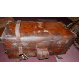 A vintage leather travelling trunk, H.33 W.77 D.37cm