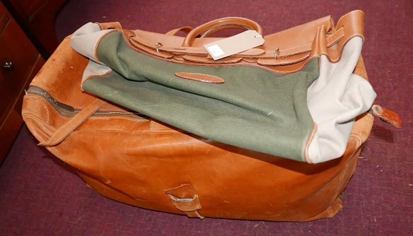 A vintage calf skin holdall, monogrammed S.A.M. L.68cm and another similar with Facconable label. - Bild 2 aus 3