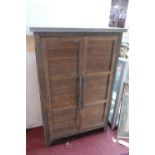 A industrial side cabinet, with zinc top above two small drawers, H.120 W.80 D.35cm