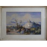 Unsigned, A framed early 20th century watercolour on paper depicting a rocky landscape with castle