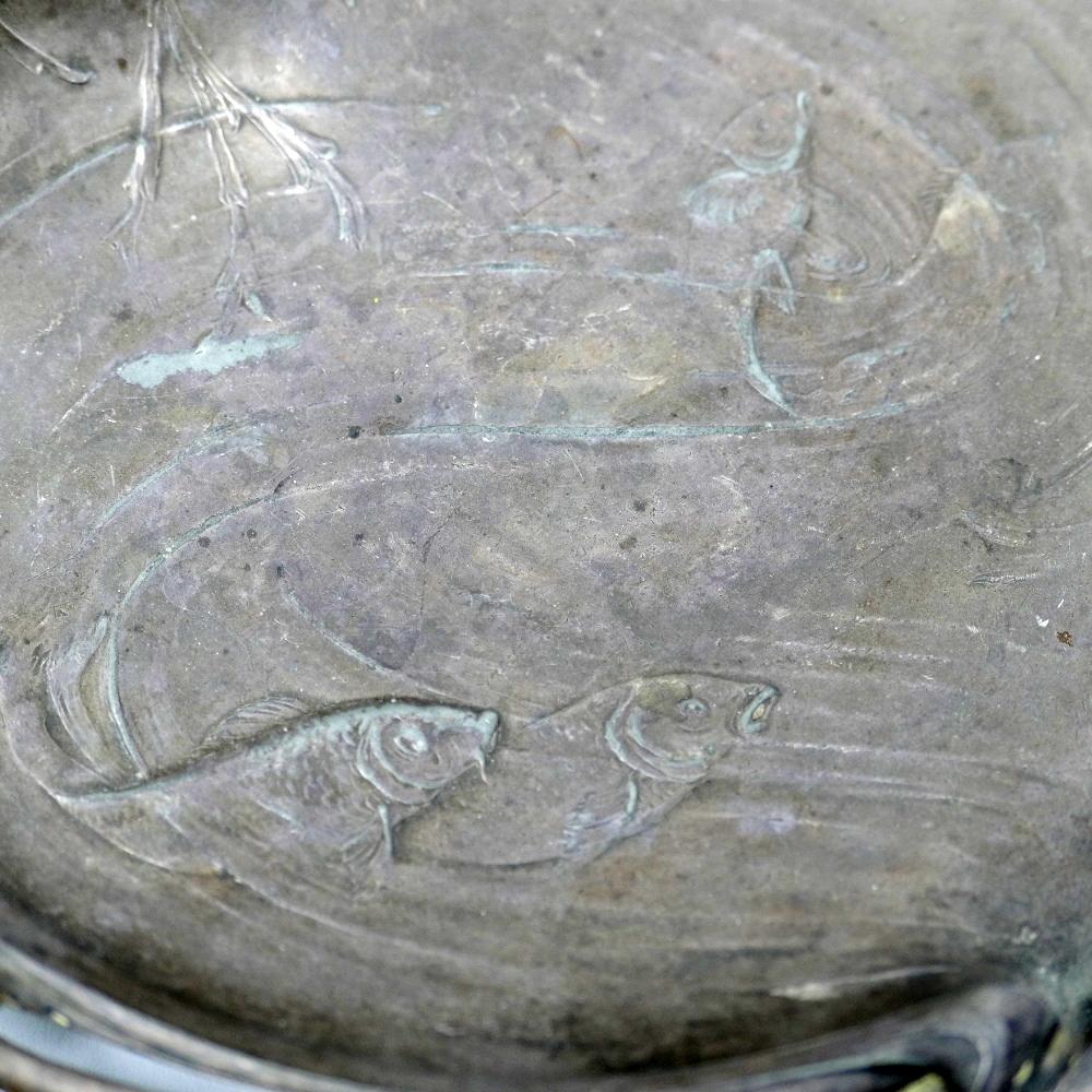 A 19th century silver plated inkstand/dish with mother and child rowing a boat finial having - Image 3 of 4