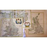 A map of England by Robert Morden, hand-coloured engraving, 36 x 42cm, together with a map of the