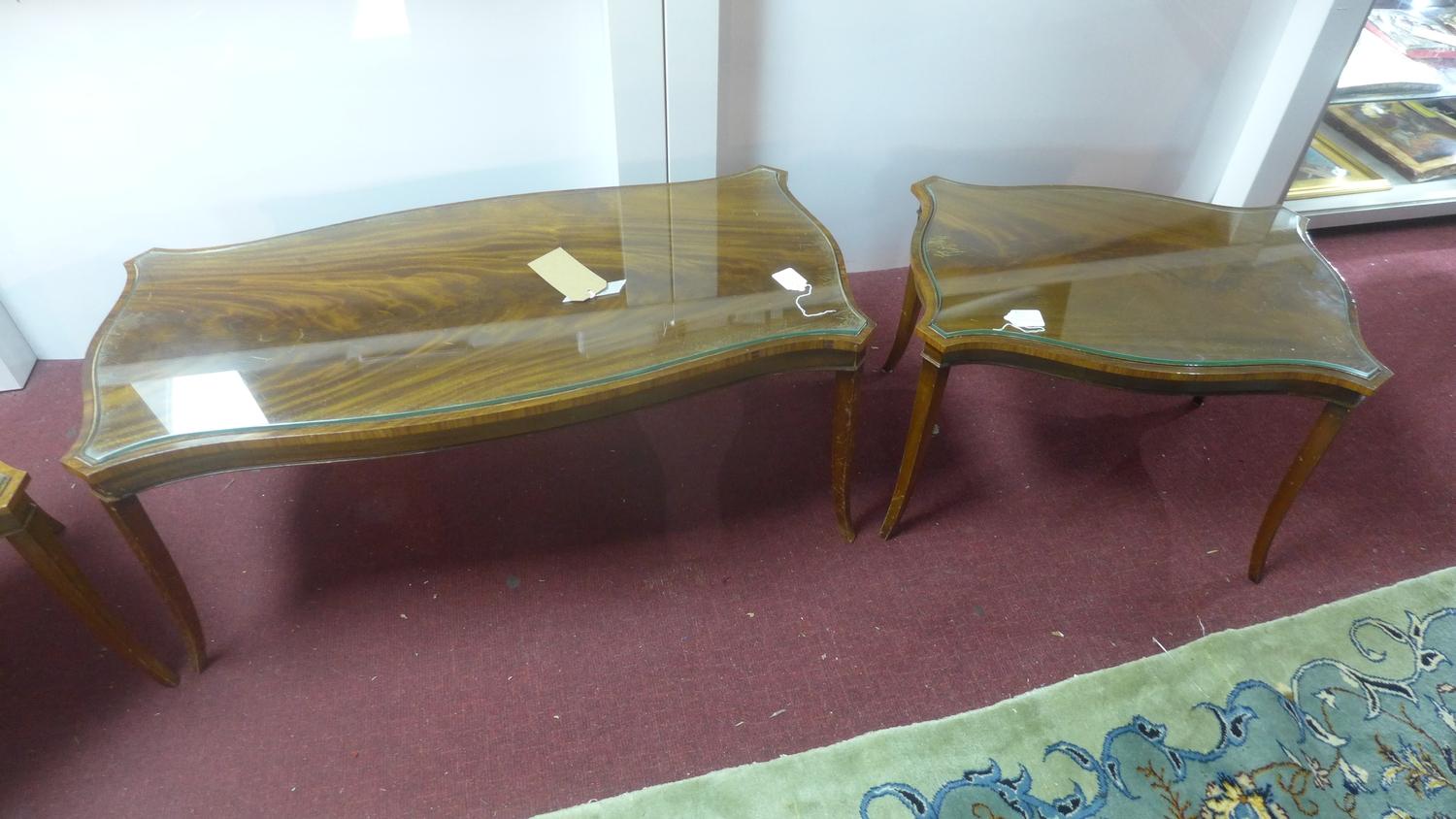 A 20th century mahogany serpentine coffee table with a pair of matching side tables - Image 2 of 2