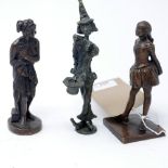 A bronze figure of a clown and 2 others. H.17cm