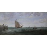 A late 19th century large gouache seascape under glass and gilt framed. Unsigned, 53 x 110cm