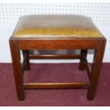A George III style mahogany rectangular hearth stool, with green leather pad, H.46 W.48 D.35cm