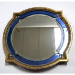 An Art Deco gilt wood mirror, with beveled plates and blue glass slips, 52 x 52cm