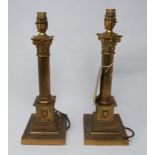 A pair of 20th century brass Corinthian column table lamps, H.39cm