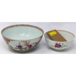 Two 19th century, Chinese porcelain bowls both in the famille rose palette, larger bowl adorned with