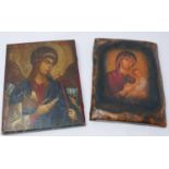 Two icons, depicting the Archangel Michael, on wooden panel, 28 x 22cm, together with The Mother