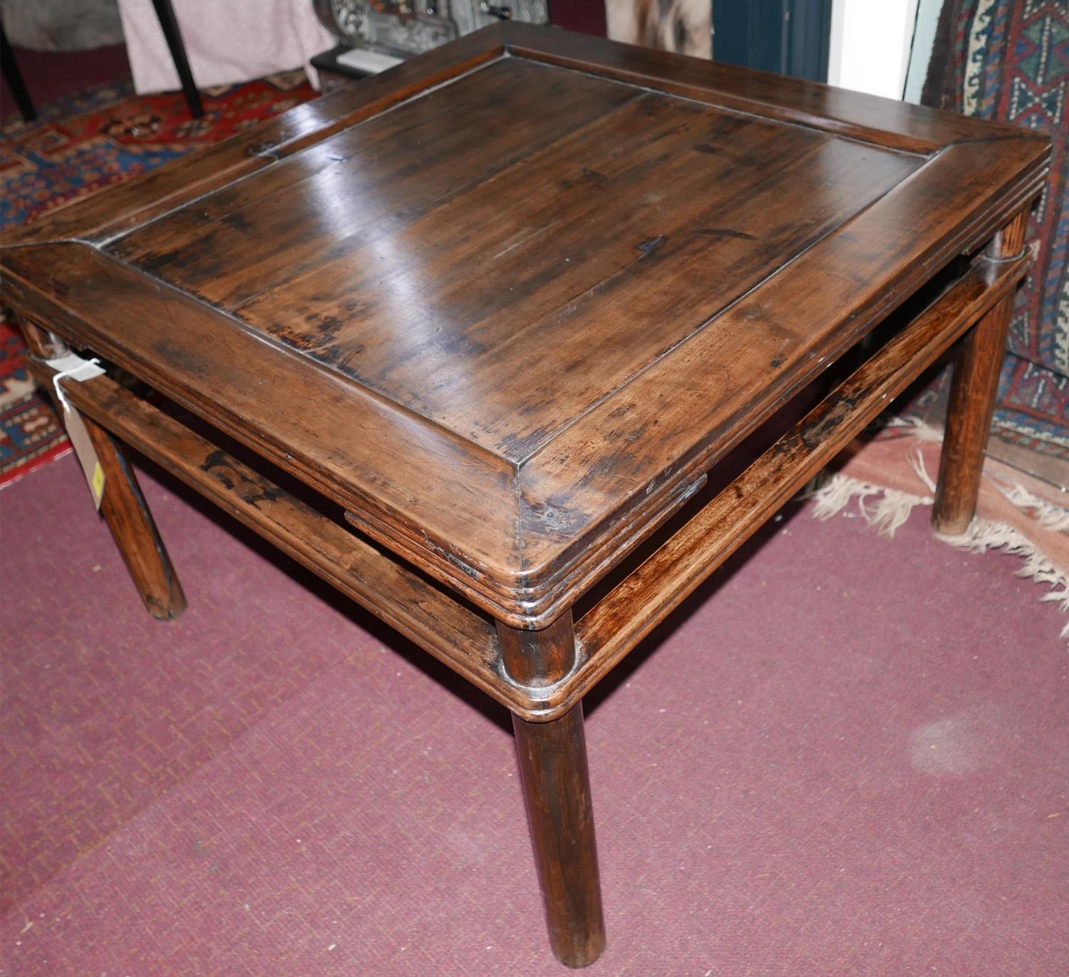 An early 20th century Chinese hardwood low table with a square-shaped top and ribbed side detailing, - Image 4 of 4