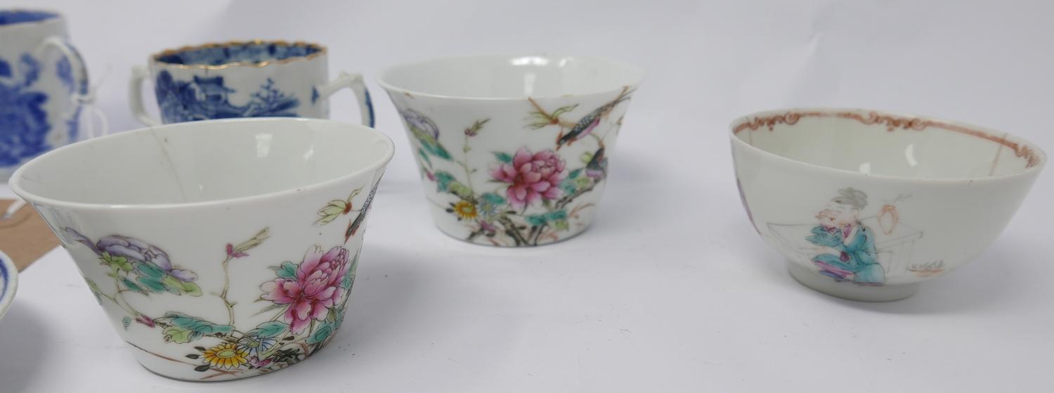 A collection of nine 18th/19th century Chinese porcelain tea bowls and two blue and white cups, - Image 2 of 3