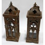 A pair of cast metal Gothic style lanterns, H.54cm (2)