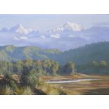 John Rundle (New Zealand, 1933-2014), 'Mount Tasman and Mount Cook', oil on canvas laid down on