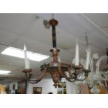 WITHDRAWN: A painted ebonised and gilt wood 6 branch chandelier. D.64cm