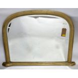 A distressed painted overmantel mirror, with bevelled glass plate, H.84 W.115cm