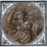 A 19th century framed and glazed sepia wash of a cherub. H.17 W.17cm