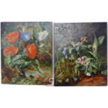 T. Rowner (19th century British school), two studies of wild flowers, oil on board, one signed and