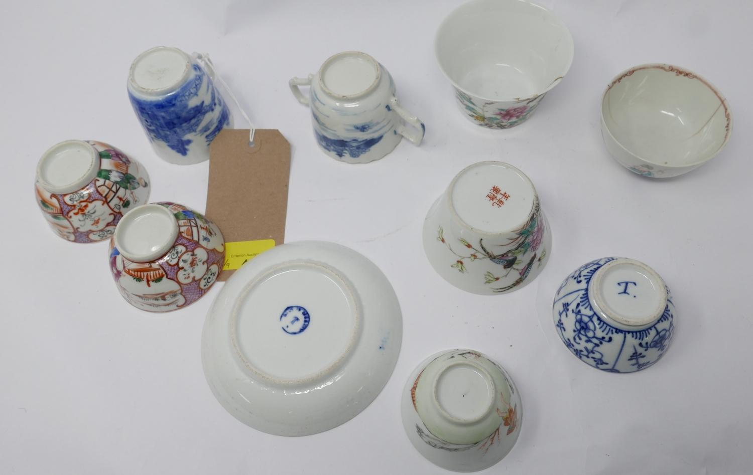 A collection of nine 18th/19th century Chinese porcelain tea bowls and two blue and white cups, - Image 3 of 3