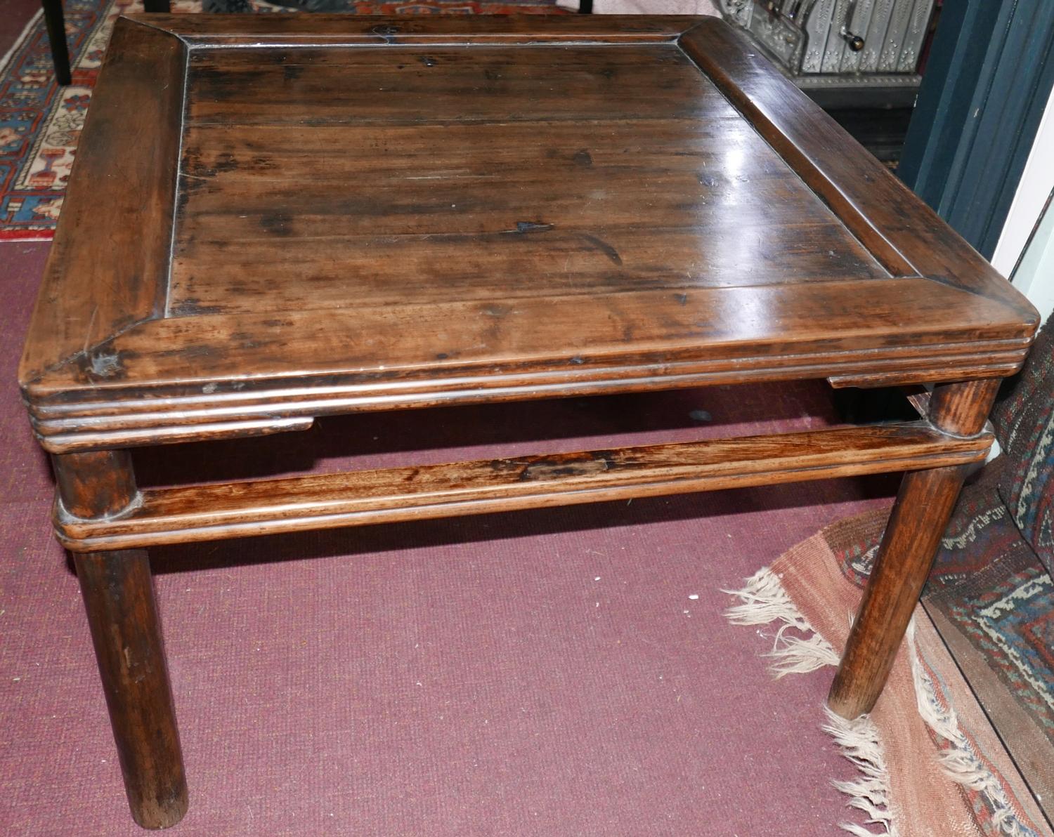 An early 20th century Chinese hardwood low table with a square-shaped top and ribbed side detailing, - Image 3 of 4