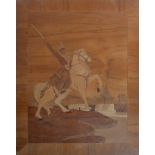A Burmese marquetry inlaid picture on panel, 'Kyun Shwe War', by Marquetry Picture Production House,