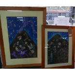 Mair Davies (Contemporary), two framed and glazed abstract pastel studies both depicting mountains