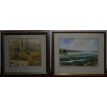 Two framed and glazed watercolours, one depicting Surrey marshlands, 26 x 38cm the other