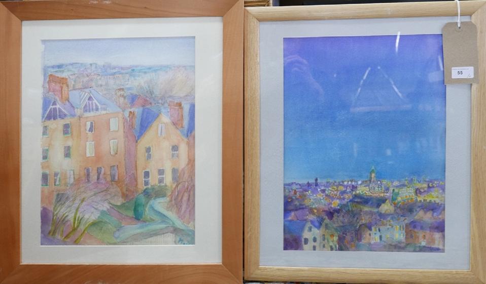 Mair Davies (Contemporary), Two framed and glazed watercolours depicting views of Hampstead, one