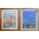 Mair Davies (Contemporary), Two framed and glazed watercolours depicting views of Hampstead, one