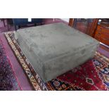 A large brown suede ottoman stool, H.43 W.101 D.101cm