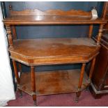 A Victorian oak three tier buffet with turned supports, H.115 W.101 D.45cm