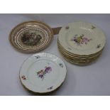 Twelve Royal Copenhagen plates hand painted with florwers together with one other Royal Copenhagen