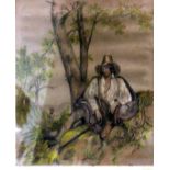 Mary E. Gilmore (Mid to late 19th century British school), Young man sitting by a tree, watercolour,