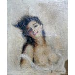 A mid 20th century oil on canvas, nude female, indistinctly signed and dated, 74 x 60cm