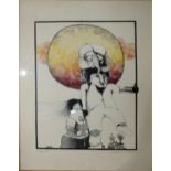 WITHDRAWN- A lithograph depicting a surrealist study of two figures and the sun, signed