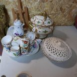 A collection of 19th century porcelain to include a Braithwaite & Scott tureen, 5 Dresden plates, an