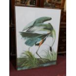 A print on canvas of a heron, 111 x 80cm