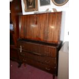 A 1950's Italian veneered mahogany bureau, H.119 W.84 D.41cm