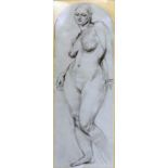 20th century school, full length portrait of a nude lady, pencil sketch, framed and glazed, 35 x