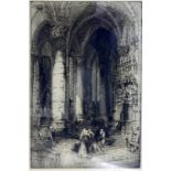 Hedley Fitton (British, 1857-1929), Interior scene of Notre-Dame, Paris, etching, signed in pencil