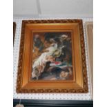 An oil on board depicting a battle scene, indistinctly signed, in gilt frame, 39 x 31cm