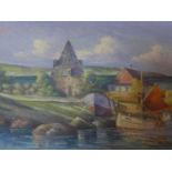 A 20th century oil on canvas, coastal scene, signed, 66 x 95cm