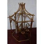 A gilt metal tubular bamboo style six light hall lantern, H.80 W.60 D.60cm