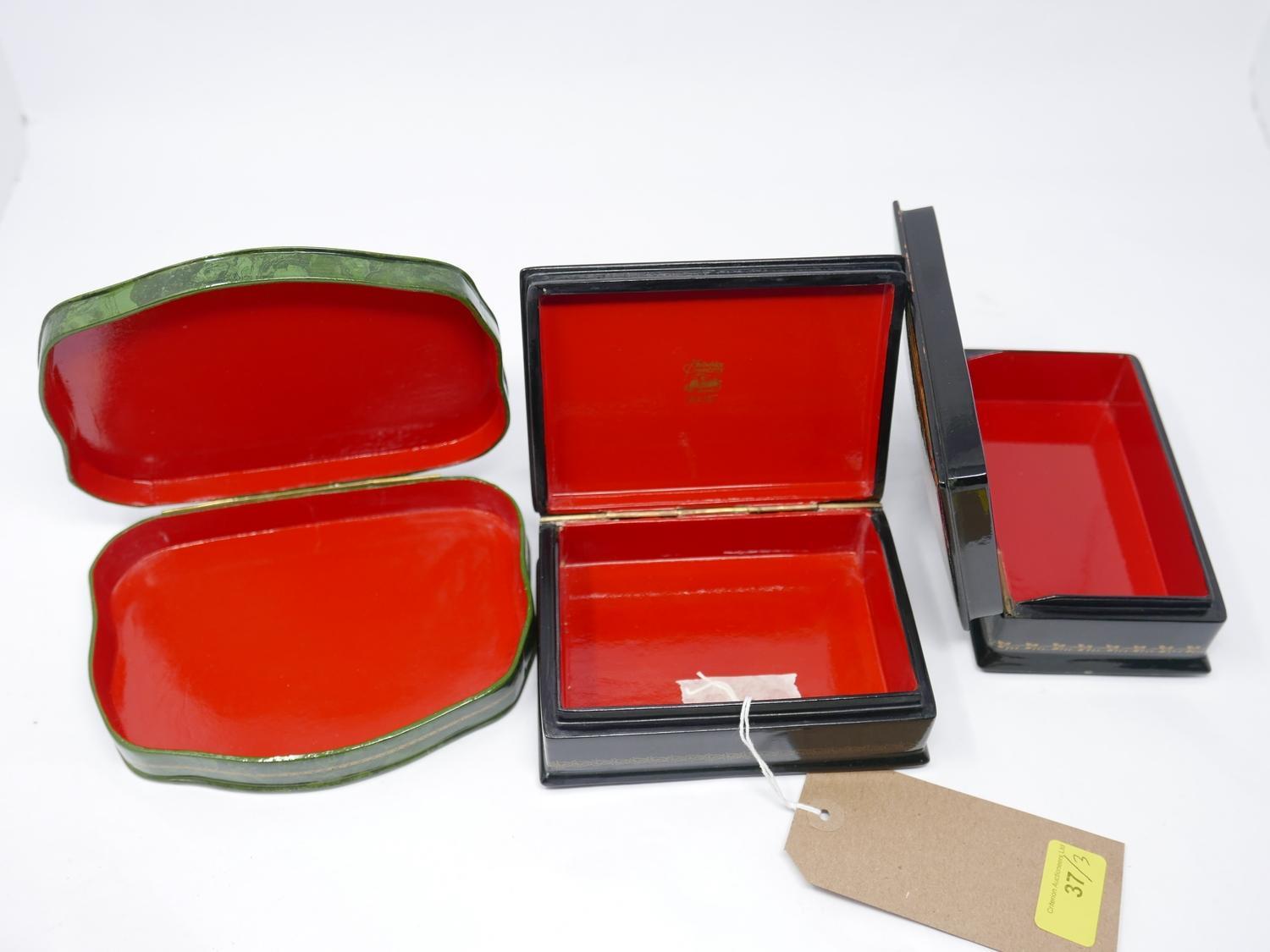 Three Russian hand-painted lacquer boxes, comprising one depicting a riverscape, signed and no. - Image 2 of 3