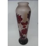 A Galle style red glass vase with floral decoration signed Z.Gabor, H.44