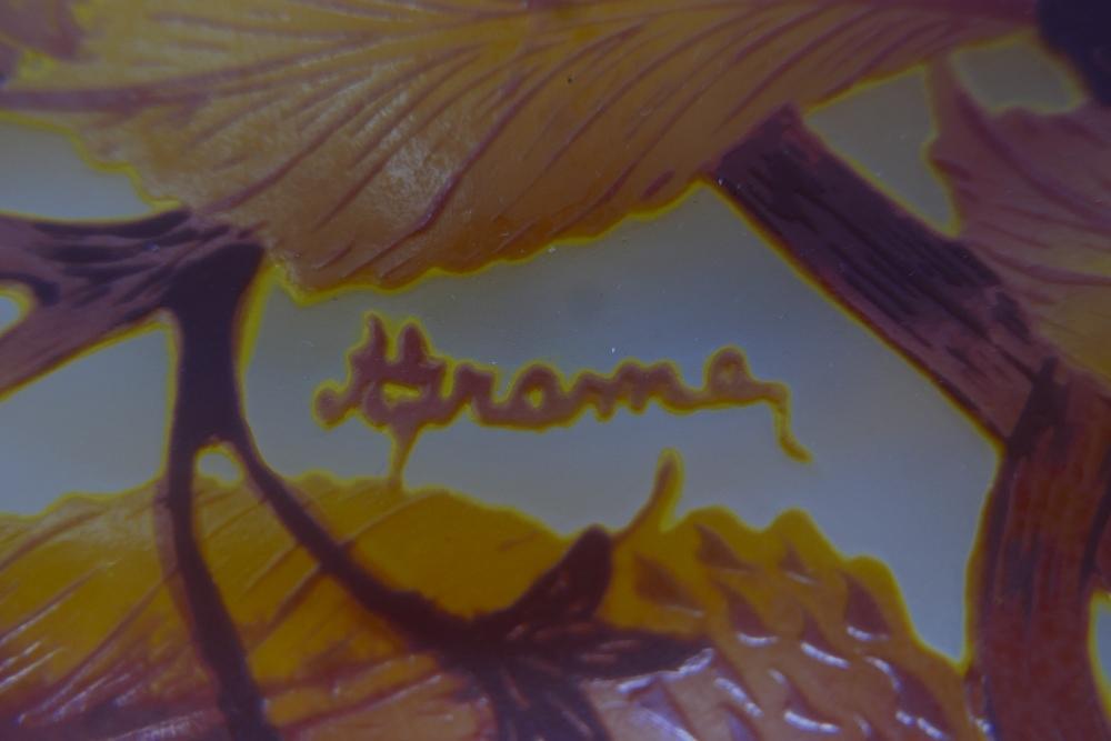 A Czech glass dish, c.1970's/1980's, decorated with autumnal leaves, indistinctly signed, Diameter - Image 2 of 2