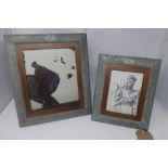 Two faux shagreen picture frames, with figural prints, 29 x 24cm smaller; 35 x 31cm larger